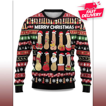 Merry Christmas Penis Ugly Sweater, Family Matching Outfit, Friends Party, Hoodie Christmas Gifts, funny Shirt For Husband, Boy friend Ugly