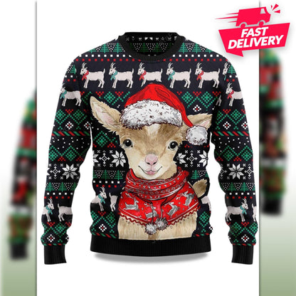 Cute Goat Santa Christmas Ugly Sweater, Family Matching Outfit, Friends Party, Hoodie Xmas Gifts, funny Shirt For Dad, Gift For Husband