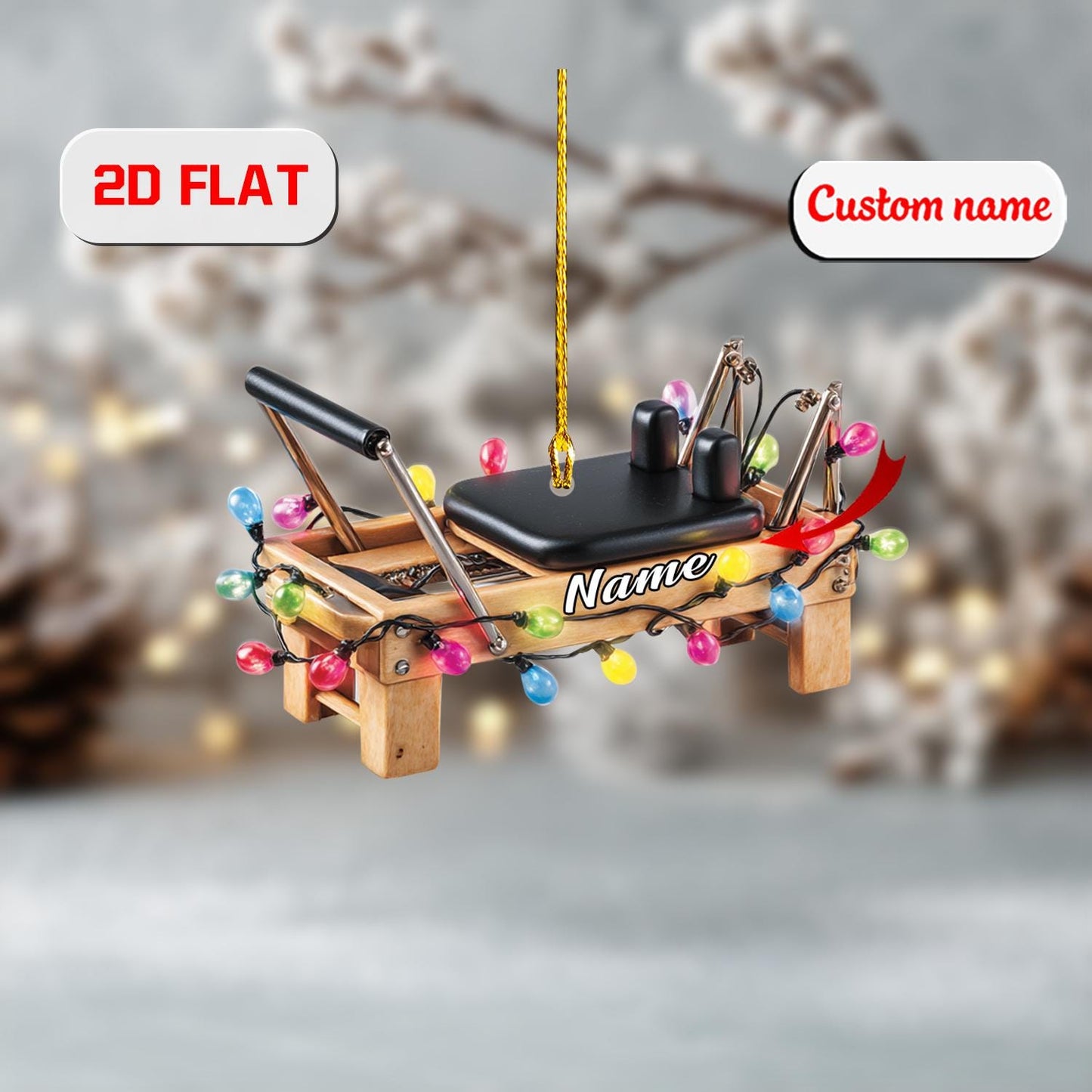 2D Acrylic Christmas Ornament, Pilates Reformer Holiday Decor with Lights, Fitness Ornament for Instructors and Yogis, Christmas Gift