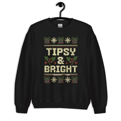 Tipsy and Bright Christmas Jumper | Funny Ugly Xmas | Holiday Drinking Sweatshirt Hoodie | Unisex Festive Party Outfit