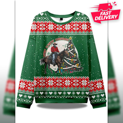Merry Country cowboy Christmas Ugly Sweater, Family Matching Outfit, Friends Party, Hoodie Xmas Gift Dad, Gift for husband,Horse Xmas Hoodie