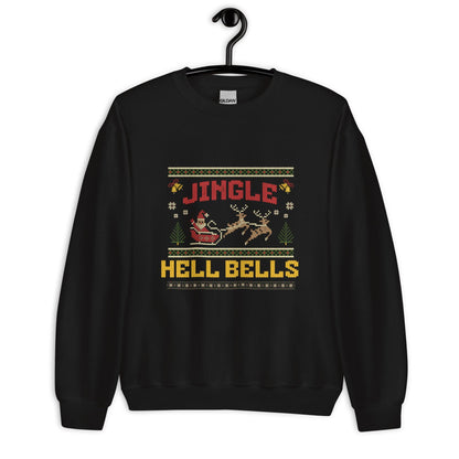 Jingle Hell Bells Christmas Jumper | Funny Ugly Xmas | Unisex Holiday Sweatshirt Hoodie | Rock Music Drinking Party Outfit