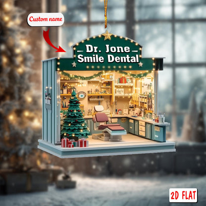 Custom Dental Clinic Ornament 2D Flat, Personalized Dentist Christmas Ornament, Acrylic Dental Office Decoration, Hygienist Holiday Gift