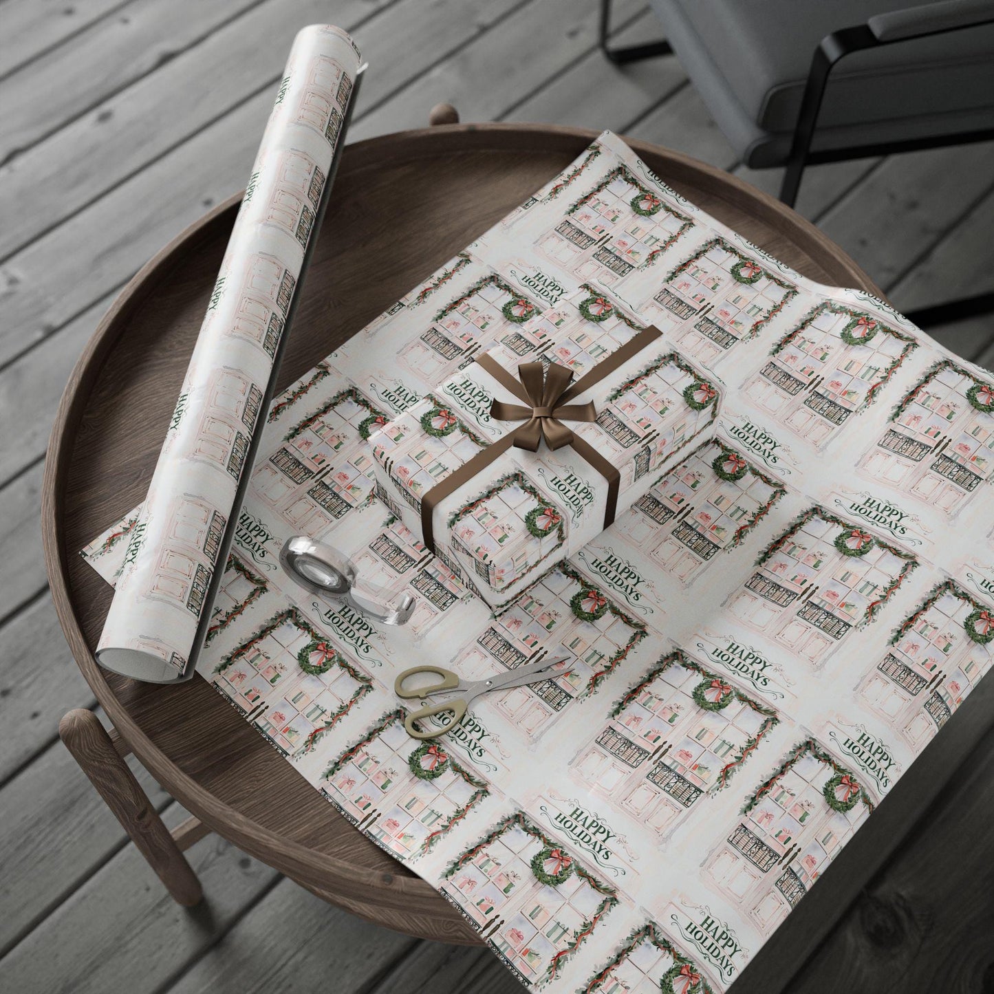 Holiday Wreath Gift Wrapping Paper: Festive Christmas Present Wrap