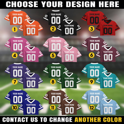 Personalized Team Name & Number Football Jersey For Adult Kid, Custom Team Sport Shirt Jerseys For Fans, Mesh Football V-neck Pink jersey