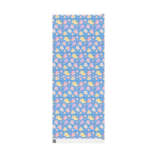 Cute Unicorn Wrapping Paper for Kids Birthday, Gift Wrap Roll, Rainbow Horse Party Supplies, Baby Shower Present Wrap, Blue Pastel