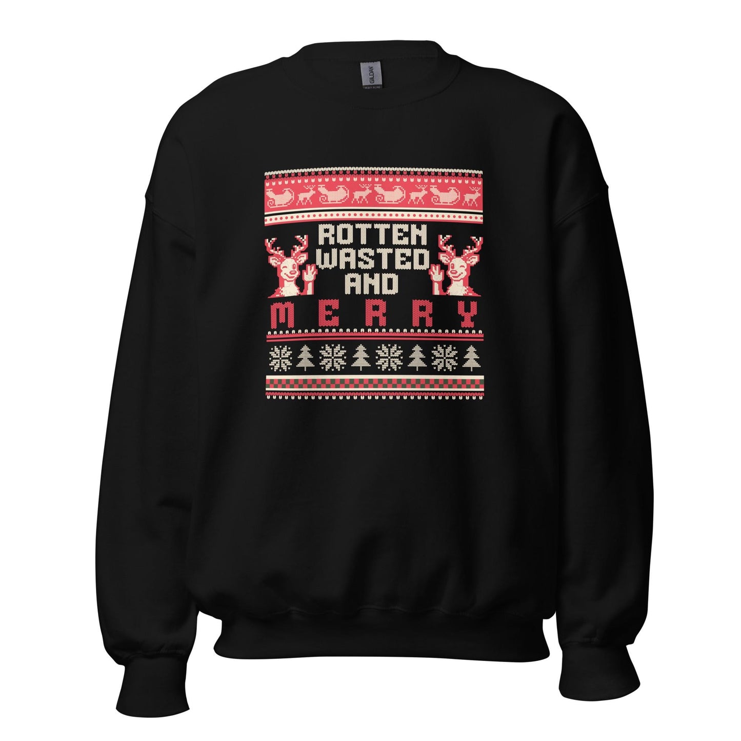 Rotten Wasted and Merry Christmas Jumper | Funny Drinking Xmas | Ugly Holiday Knitwear | Alternative Humour Xmas Outfit Gift