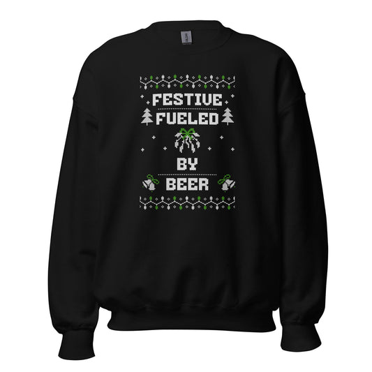 Festive Fueled By Beer Funny Ugly Christmas Jumper | Boozy Drinking | Humorous Knit Xmas Party Holiday Gift