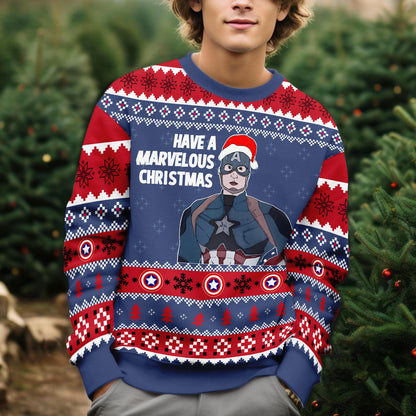 Have A Marvelous Christmas, Captain America Ugly Sweater, Superhero Movie Inspired Ugly Christmas Sweater, Avengers Xmas 2025 Gift