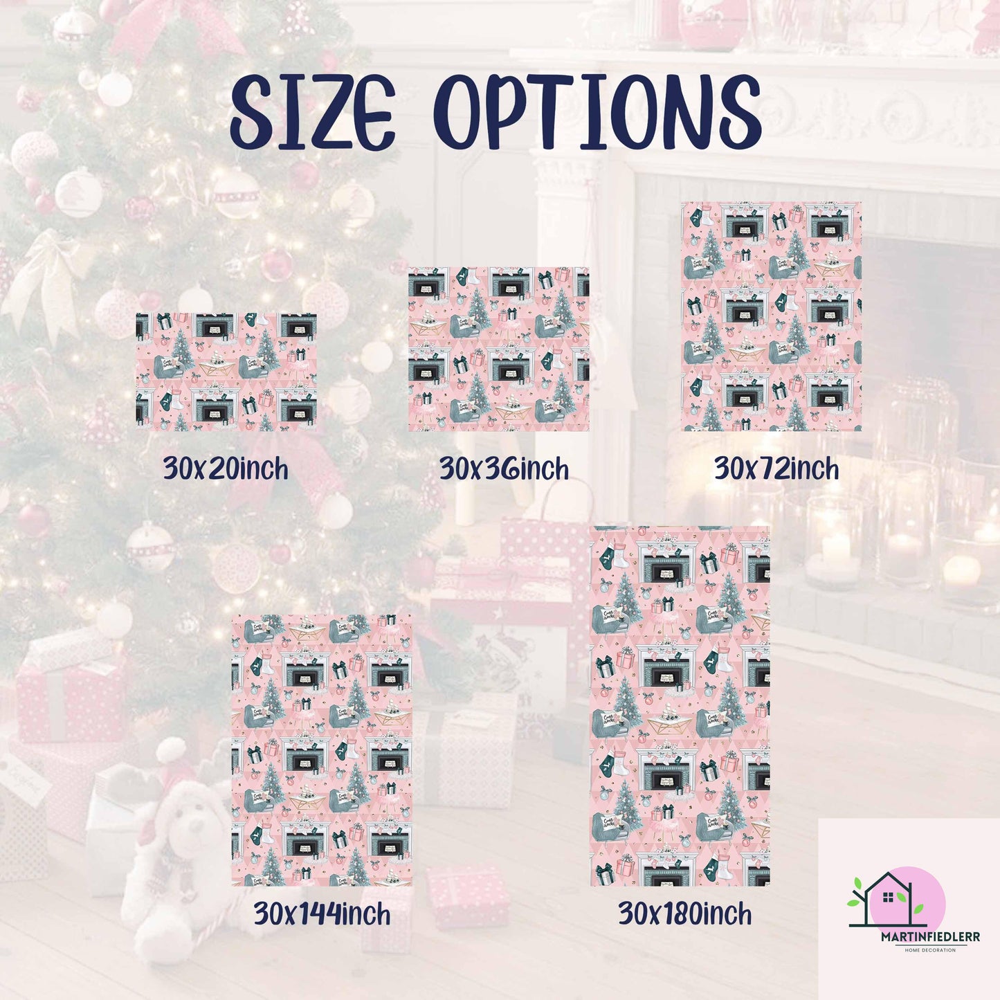Pastel Pink Christmas Wrapping Paper: Modern Vintage Fireplace Gift Wrap