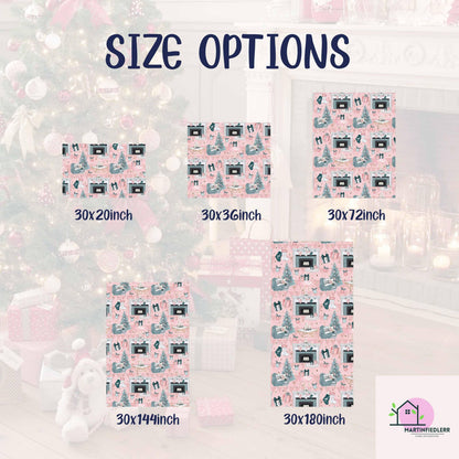 Pastel Pink Christmas Wrapping Paper: Modern Vintage Fireplace Gift Wrap