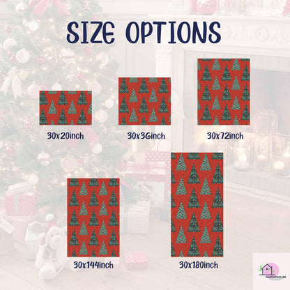 Red Christmas Tree Wrapping Paper, Holiday Gift Wrap Sheets, Festive Green Pine Forest Packaging, Traditional Winter Seasonal Style