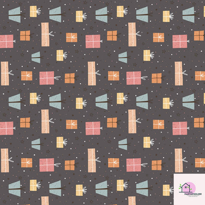 Christmas Gift Wrapping Paper: Pastel Boxes on Charcoal, Festive Holiday Style
