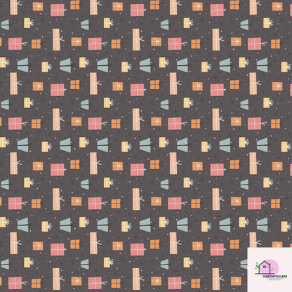 Christmas Gift Wrapping Paper: Pastel Boxes on Charcoal, Festive Holiday Style
