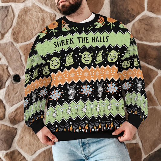 Shrek The Halls Ugly Christmas Sweater, Funny Shrek Donkey Holiday Jumper, Shrek Christmas Party Outfit, Ugly Sweater Contest Gift