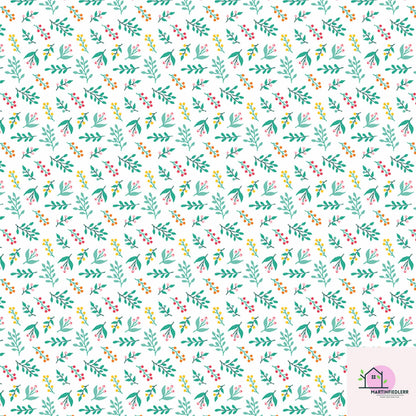 Botanical Christmas Wrapping Paper, Green Leaf Berry Holiday Gift Wrap Sheets, Festive Xmas Botanical Packaging, Winter Party Gift Wrap