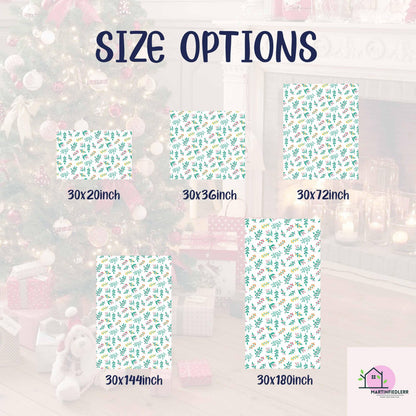 Botanical Christmas Wrapping Paper, Green Leaf Berry Holiday Gift Wrap Sheets, Festive Xmas Botanical Packaging, Winter Party Gift Wrap