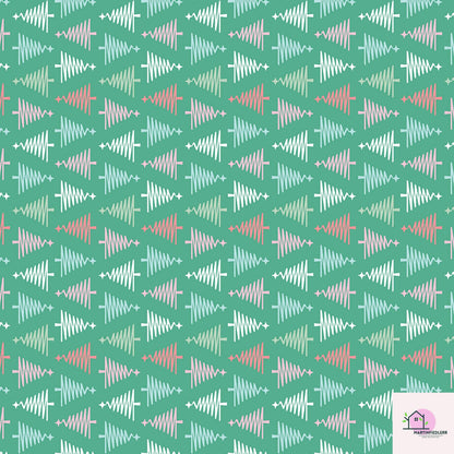 Geometric Christmas Wrapping Paper, Green Tree Holiday Gift Wrap Sheets, Modern Festive Xmas Packaging for Winter Party, Colorful Gift Wrap