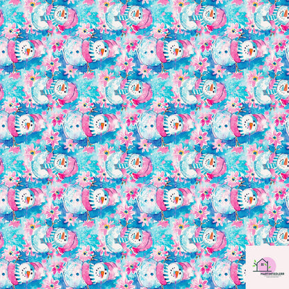 Snowman Christmas Wrapping Paper, Cute Pink Blue Holiday Gift Wrap Sheets, Festive Winter Wonderland Xmas Packaging, Seasonal Gift Wrap