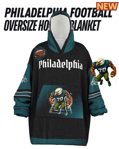 Philadelphia Football Oversized Hooded Blanket: Bird Black Distressed Player Cuddle Hoodie