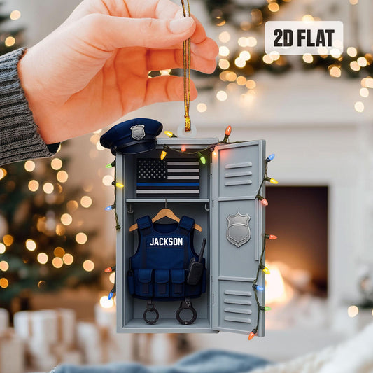Personalized Police Flat 2D Ornament, Custom Police Locker Rearview Mirror Car Accessories, Xmas Law Enforcement Gift for Dad, Husband, Son