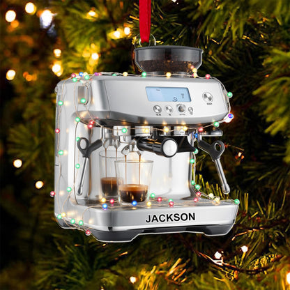Personalized Coffee Machine Ornament Christmas, Espresso Maker Ornament Gift For Coffee Lovers Holiday, Flat 2D Ornament, Gift For Him
