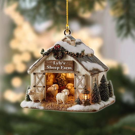 Personalized Sheep Farm Ornament 2025, Custom Barn Christmas Decoration – Farm Animal Lover Gift – Rustic Holiday Keepsake, 2D flat ornament