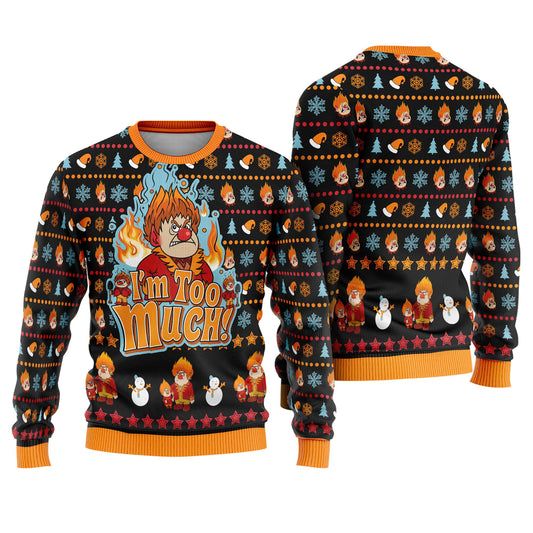 I'm Too Much Heat Miser The Year Without A Santa Claus Ugly Christmas Sweater, Heat Miser Ugly Sweater, Miser Brothers, Xmas 2025 Gifts