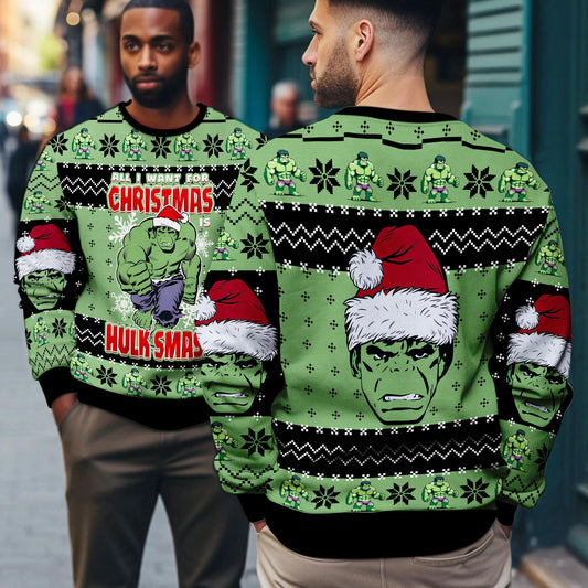 All I Want For Christmas Hulk Smash Ugly Sweater, The Incredible Hulk Ugly Christmas, Funny Superhero Xmas 2025, Santa Hat Hulk Christmas