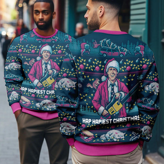 Hap, Hap, Happiest Christmas Ugly Sweater, National Lampoons Christmas Vacation Ugly Christmas Sweater,Griswold Christmas Party 2025 Sweater