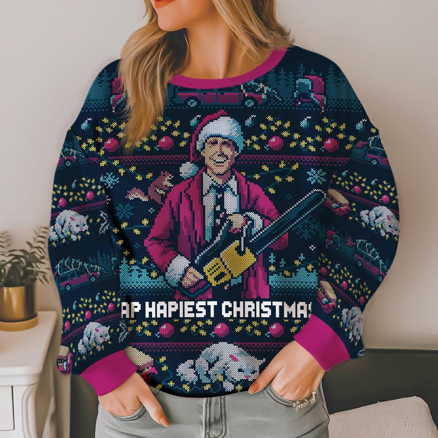 Hap, Hap, Happiest Christmas Ugly Sweater, National Lampoons Christmas Vacation Ugly Christmas Sweater,Griswold Christmas Party 2025 Sweater