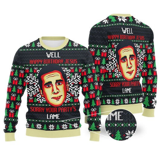 The Office Ugly Christmas Sweater, Michael Scott Happy Birthday Jesus Sorry Your Partner So Lame Ugly Sweater, The Office Xmas Sweatshirt