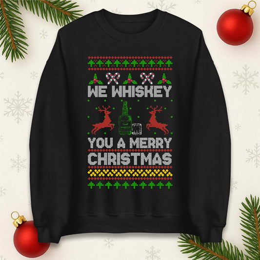 Funny Ugly Christmas Jumper We Whiskey You A Merry Christmas, Funny Xmas Santa Hoodie, Adventure Christmas T Shirt, Festive Gift Top