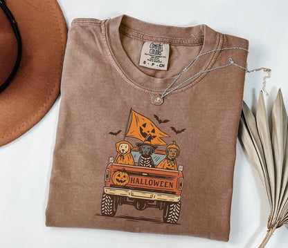 Comfort Colors® Halloween Truck Dog Shirt, Cute Fall Dog Costume Shirt, Pumpkin Truck Halloween Shirt, Halloween Dog Shirt
