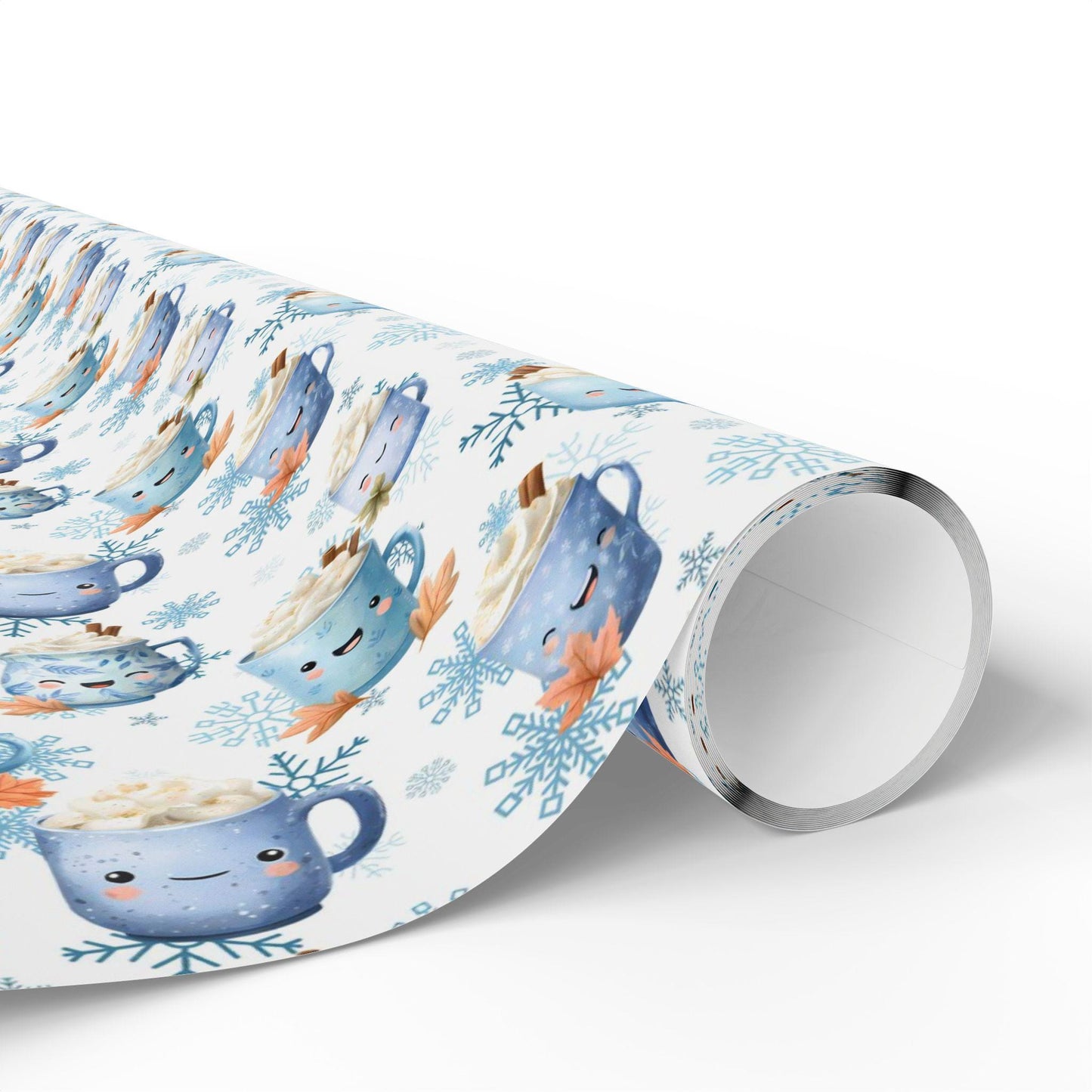 Blue Cocoa and Snowflakes Wrapping Paper: Perfect for Babies and Children, Custom Christmas Wrapping Paper, Unique X-mas paper, Modern Gift
