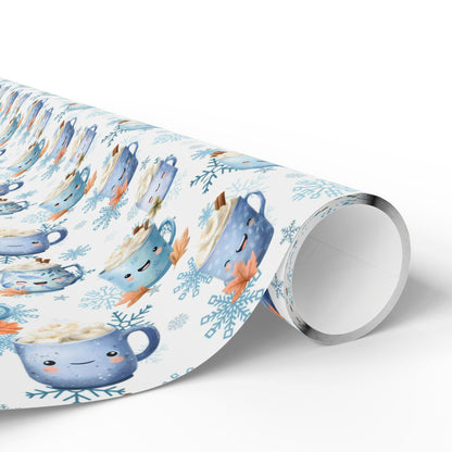 Blue Cocoa and Snowflakes Wrapping Paper: Perfect for Babies and Children, Custom Christmas Wrapping Paper, Unique X-mas paper, Modern Gift