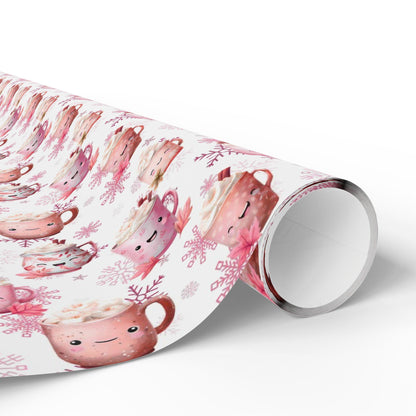 Pink Cocoa and Snowflakes Wrapping Paper: Cute Christmas Wrapping Paper, Custom Wrapping paper, Parties and Celebrations, Unique Gift Giving
