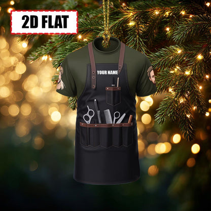 Custom Barber Christmas Ornament, Tree Hanging Decor, Flat 2D Acrylic Hairstylist Apron Keepsake, Personalized Gift for Barber Stylist