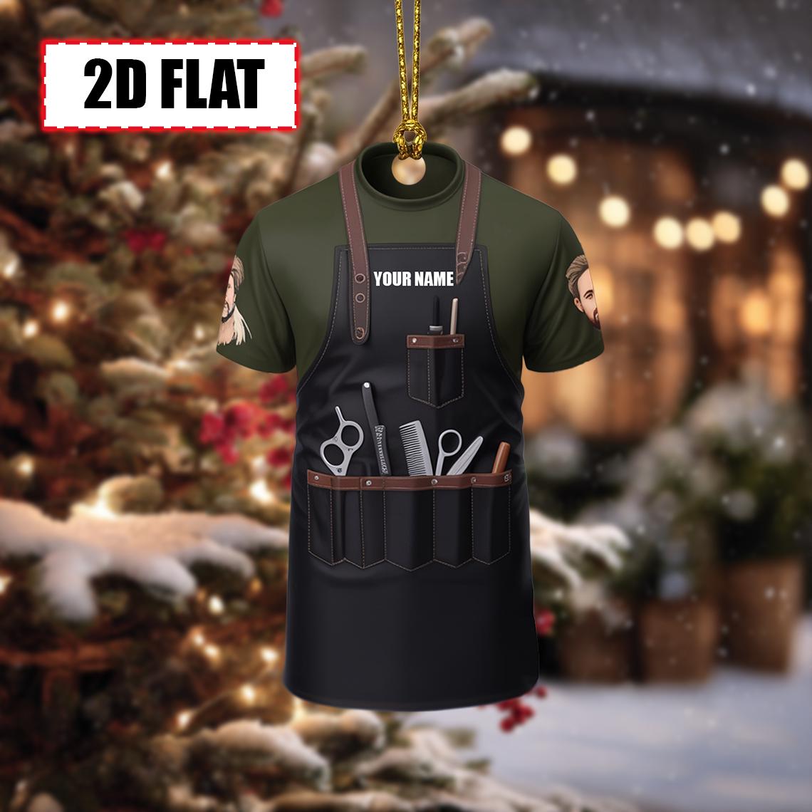 Custom Barber Christmas Ornament, Tree Hanging Decor, Flat 2D Acrylic Hairstylist Apron Keepsake, Personalized Gift for Barber Stylist