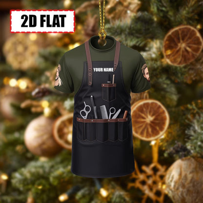 Custom Barber Christmas Ornament, Tree Hanging Decor, Flat 2D Acrylic Hairstylist Apron Keepsake, Personalized Gift for Barber Stylist