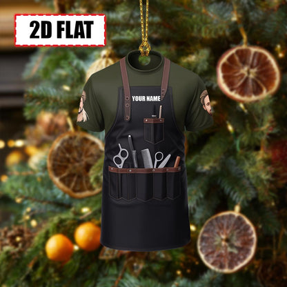 Custom Barber Christmas Ornament, Tree Hanging Decor, Flat 2D Acrylic Hairstylist Apron Keepsake, Personalized Gift for Barber Stylist