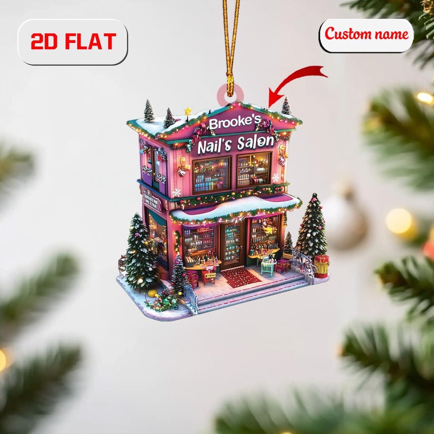 Custom Name Nail Salon Ornament, Personalized Nail Tech Christmas Ornament, Nail Artist Holiday Ornament, Beauty Salon Christmas Decoration