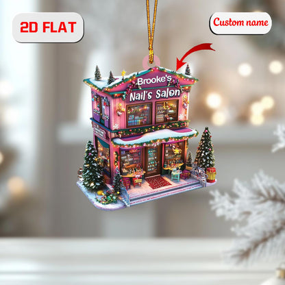 Custom Name Nail Salon Ornament, Personalized Nail Tech Christmas Ornament, Nail Artist Holiday Ornament, Beauty Salon Christmas Decoration