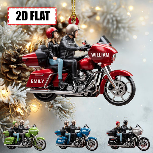 Custom Couple Motorcycle Christmas Ornament – Tree Hanging Decor, Flat 2D Acrylic, Holiday Keepsake Gift for Bikers 2025
