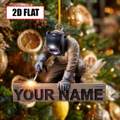 Custom Welder Christmas Ornament – Tree Hanging Decor, Flat 2D Acrylic, Holiday Keepsake Gift for Welding Workers, Metal Fabricators 2025