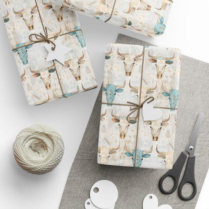 Western Skull Gift Wrap Papers - Vintage Western Print Wrapping Paper - Bull Skull Gift Paper