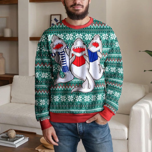 Funny Shark Christmas Ugly Sweater, Shark Family Holiday Sweatshirt, Cute Winter Christmas Jumper Gift for Men Women Kids