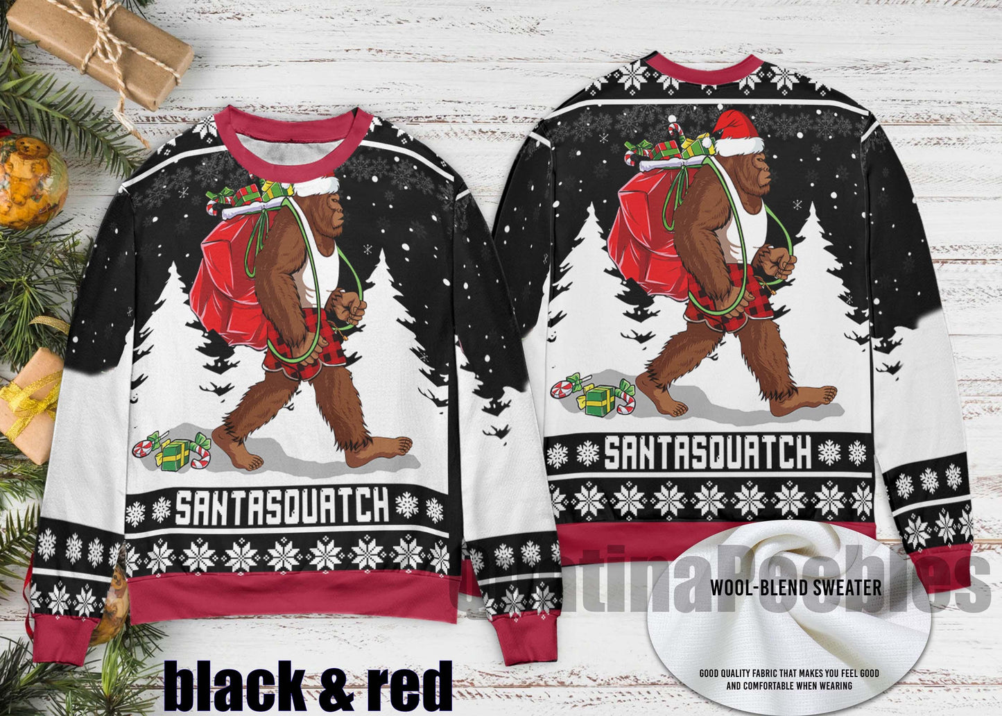 Bigfoot Santasquatch Christmas Sweater, Funny Bigfoot  Holiday Ugly Sweater, Santasquatch Ugly Christmas Sweater, Funny Holiday Party Outfit