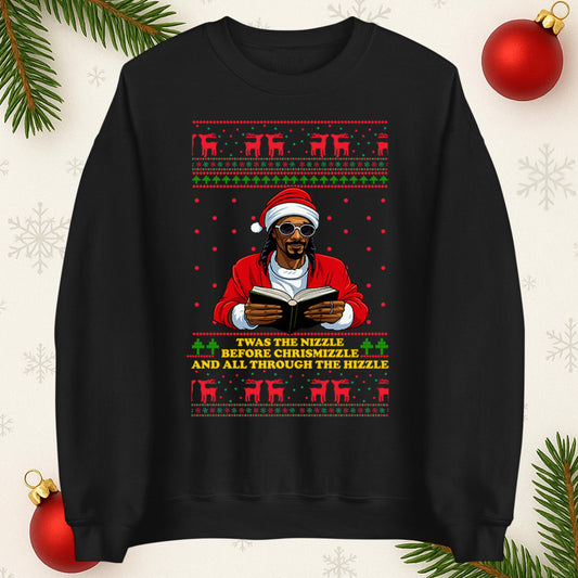 Twas The Nizzle Before Chrismizzle Funny Christmas Jumper, Hip Hop Xmas , Rap Santa Holiday Hoodie Gift
