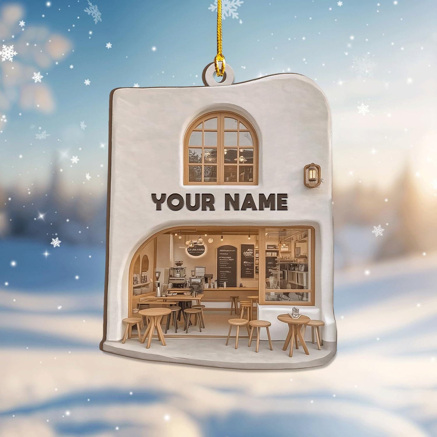 Personalized Coffee Shop Christmas Ornament, Cozy Coffee Lover Gift, Custom Name Miniature Cafe Decor, Unique Barista Holiday Present
